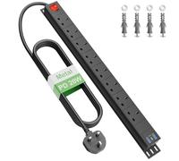 8 Way Power Strip Surge Protector USB C PD20W, Extension Lead with Switches Surge Protected, Wall Mount Power Strip for Home Office, 1.8M Cable Extension Cord, Black