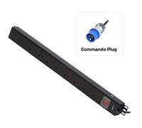 8 Way UK Mains Sockets, Vertical PDU with Commando Plug