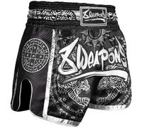 8 Weapons Sak Yant Tigers Carbon Muay Thai Shorts White - Black - Medium