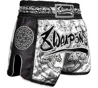 8 Weapons Sak Yant Tigers Carbon Muay Thai Shorts White - Black - XL