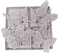8 White Christmas Tree Decorations Clip on Butterfly Sparkle Butterflies Bauble