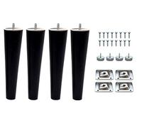 8’’ Wooden Tapered Cone Furniture Replacement Legs Black M8 Thread Angled Mounting Plates Protective Felt Pads Set of 4 Legs for Sofa Cabinet Footstool Chair Bed Ottoman 20 CM