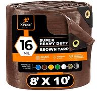 8' x 10' Super Heavy Duty 16 Mil Brown Poly Tarp Cover - Thick Waterproof, UV Resistant, Rip and Tear Proof Tarpaulin with Grommets and Reinforced Edges - by Xpose Safety