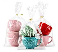 8"x 11", 50Pcs Bottom Gusset Bags, Clear Cello Cellophane Treat Goodie Bags with 50x Twist Ties