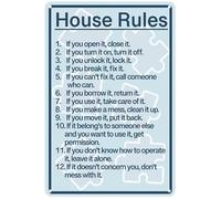 8" x 12" Aluminium Metal Sign House Rules Sign, House Rules metal Hanging Sign, Farmhouse Living Room Home Decor Wall Art, Inspirational Family Quote, Room, Family Motto Sign, (111)
