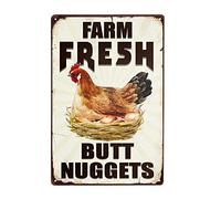 8 x 12 in Metal Tin Sign - Farm Fresh Butt Nuggets Metal Chicken Coop Sign, Funny Chicken Decor for Country Cottage, Egg Sale Outdoor Wall Art 8x12Inch