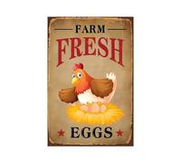 8 x 12 in Metal Tin Sign - Funny Chicken Sign, Metal Chicken Coop Tin Signs, Farm Fresh Eggs Smile Chicken, Yard Sign Garage Farm Garden Wall Decor Sign Plaque Outdoor for Home Fence 8 X 12 Inches