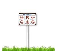 8 x 12 inch Pool Rules - No Rough Housing No Yelling No Peeing No Diving No Swimming Alone No Glassware Yard Sign Stakes