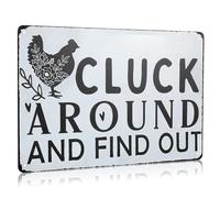 8 x 12 Inches Funny Chicken Coop Sign 'Cluck Around And Find Out' Tin Sign Metal Tin Plaque Decorations for Home Farm Chicken Coop Farmhouse Kitchen Garden