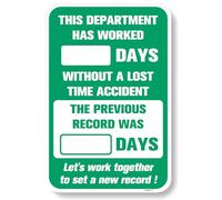 8"" x 12"" Metal Sign Dry Erase Days Without a Lost Time Accident Safety Record Indoor Outdoor Warning Sign Wall Decro