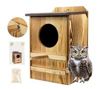 8'' x 13'' Owl House for Outdoor, Screech Owl House, Bird Box Large Handmade Wooden Circular Opening Screech Box for Outside with Mounting Screws and A Bag of Wood Shavings