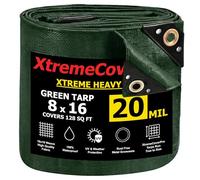 8' x 16' Green Tarp - 20mil | Heavy Duty & Waterproof | UV Protection + Brass Grommets Reinforced Corners outdoor storage 8x16 ft Rain Camping Tent Greenhouse roof Leak Ground Cover Leakproof Shed car
