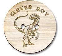 8 x 23mm 'Clever Boy Dinosaur' Round Wooden Buttons (BT00117360)