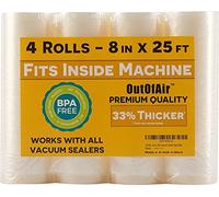 8" x 25' Rolls (Fits Inside Machine) - Pack of 4 (100ft Total) - OutOfAir® Vacuum Sealer Bag Rolls for Foodsaver and Other Vacuum Sealers. BPA Free and 33% Thicker Than Others, Great for Sous Vide!