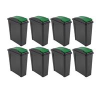 8 x 25L Slimline Recycle Bin Tall Green Lid Waste Rubbish Trash Garden Dustbins