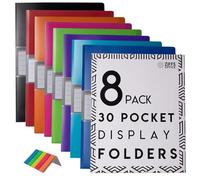 8 x 30 Pocket A4 Display Folders - A4 Display Folders with Plastic Pockets - A4 Folder - Display Book - Presentation Folders - 250 Sticky Labels Included - Project Folder - British Brand