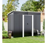 8 x 4 ft Metal Garden Storage Shed with Foundation Base, Charcoal Black