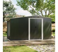 8 x 4 ft Metal Shed Garden Storage Shed Apex Roof Double Door with 4.3 x 2.1 ft Log Store, Anthracite