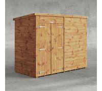 Powersheds Pent 8' x 4' Windowless Double Door Garden Shed, Brown
