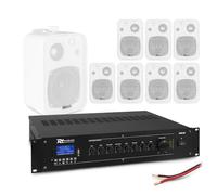 8 x 4" Wall Mount Speakers & 120W Bluetooth Mixer Amplifier PA System - Background Music Setup for Cafés, Bars, Restaurants & Retail - 100V White Audio Kit