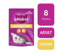 8 X 45G Whiskas Groom & Care Adult Cat Treats With Chicken 45G