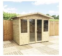 8 x 6 Pressure Treated Apex Summerhouse with Short Windows Marlborough Natural One Size