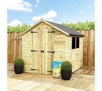 8 x 6 Pressure Treated Low Eaves Apex Garden Shed with Double Door Marlborough Natural One Size
