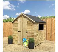 8 x 6 Pressure Treated Low Eaves Apex Garden Shed with Single Door Marlborough Natural One Size