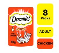 8 x 60g Dreamies Adult 1+ Cat Treats Chicken Cat Biscuits (480g)