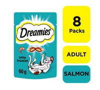 8 x 60g Dreamies Adult 1+ Cat Treats Salmon Cat Biscuits (480g)
