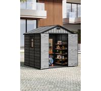 8 x 6FT Outdoor Plastic Garden Tool Shed - Waterproof Apex Roof, Lockable Door,Ventilation Window & Vents,Wood Grain Effect (Grey) Living and Home Grey One Size