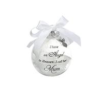 8 X 8 Cm Christmas Ornament Feather Ball, "I Have an Angel in Heaven" With Small Angel Bauble Hanging Ornaments in Memory of Loved Ones-He Forever in Our Heart (Mum)