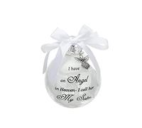 8 X 8 Cm Christmas Ornament Feather Ball, "I Have an Angel in Heaven" With Small Angel Bauble Hanging Ornaments in Memory of Loved Ones-He Forever in Our Heart (My Sister)