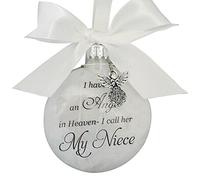8 X 8 Cm Christmas Ornament Feather Ball, "I Have an Angel in Heaven" With Small Angel Bauble Hanging Ornaments in Memory of Loved Ones-He Forever in Our Heart (Niece)
