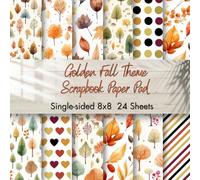 8 x 8" Golden Fall Theme Scrapbook Paper Pad: Single-sided Distressed Paper for Any Paper Craft Project Background Decoration: Premium Color Interior, 12 Designs, 24 Sheets