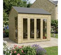 8ft x 8ft Wooden Summerhouse Shiplap Reverse Apex Garden Room - Brown