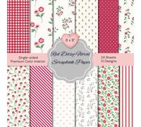 8 x 8" Red Ditsy-Floral Scrapbook Paper: Colorful Floral Decorative Sheets for DIY Crafts, Journaling, Albums, Invitations, Gift-wrapping: Premium Color Interior, 12 Designs, 24 Sheets