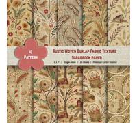 8 x 8" Rustic Woven Burlap Fabric Texture Scrapbook Paper: Colorful Floral Decorative Sheets for DIY Projects, Journaling, Albums, Invitations, Gift ... Interior, Single-sided,10 Designs, 20 Sheets