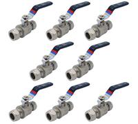 8 X Ball Valve 15mm Full Bore Black Lever Compression (Pack Of Eight)
