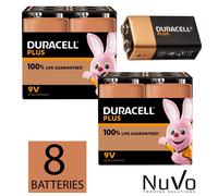 8 x Duracell 9V PP3 PLUS POWER BATTERIES SMOKE ALARM MN1604 LR22 LONG LASTING