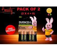 8 x DURACELL AA Rechargeable Batteries 1300mAh 1.2V NiMH HR03 Pre-Charged 2x4pk
