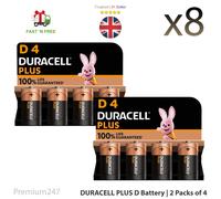 8 X DURACELL D SIZE PLUS POWER LONG LASTING ALKALINE BATTERIES LR20 MN1300 SALE