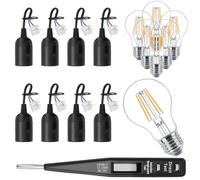8 x E27 Lamp Holder with Cable + 8 x 4 W LED Lamp White + VDE Voltage Tester - for Construction Site & Renovation