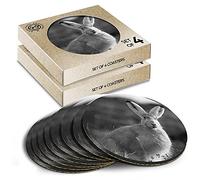 8 x Eco Boxed Cork Coasters - BW - Grey Arctic Hare Rabbit Drink Cup Mug Glass Table Mat #36576