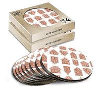 8 x Eco Boxed Cork Coasters - Gingerbread Houses Christmas Drink Cup Mug Glass Table Mat #21590
