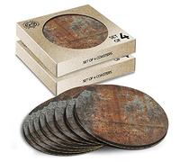 8 x Eco Boxed Cork Coasters - Pretty Rusty Metal Effect Drink Cup Mug Glass Table Mat #15641