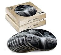 8 x Eco Boxed Cork Coasters - Racing Car Tyres Race Drift Drifting Drink Cup Mug Glass Table Mat #24220