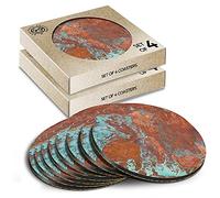 8 x Eco Boxed Cork Coasters - Rusty Aged Copper Drink Cup Mug Glass Table Mat #3024