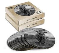 8 x Eco Boxed Cork Coasters - Scottish Highland Cows Scotland Cow Drink Cup Mug Glass Table Mat #15728