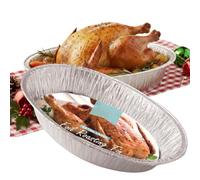 8 x Extra Large Foil Turkey Roasting Trays- Large Oval Disposable Oven Tin - Size 46cm x 34cm x 8.7cm - Roaster for Meat Joints, Veg, Baking, Catering, Buffet Food - Foil Baking Tray